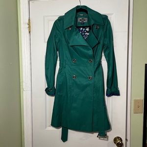 Teal Trench coat Green Envy Small Belted Collared